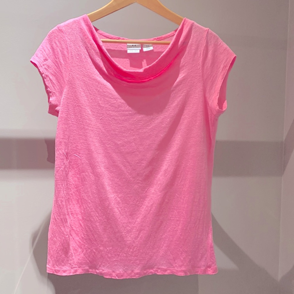 H by Halston pink short sleeve top with Drape Neck